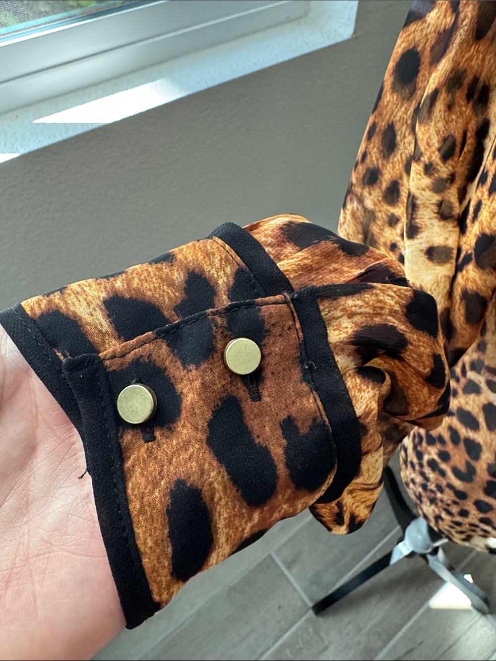 Liz Claiborne Leopard Print Sheer Blouse in Brown and Black - Picture 4 of 10